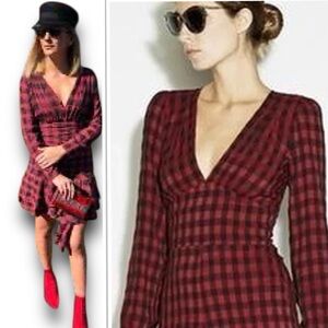 REFORMATION Red & Black Plaid Fit-and-Flare Dress Size: S